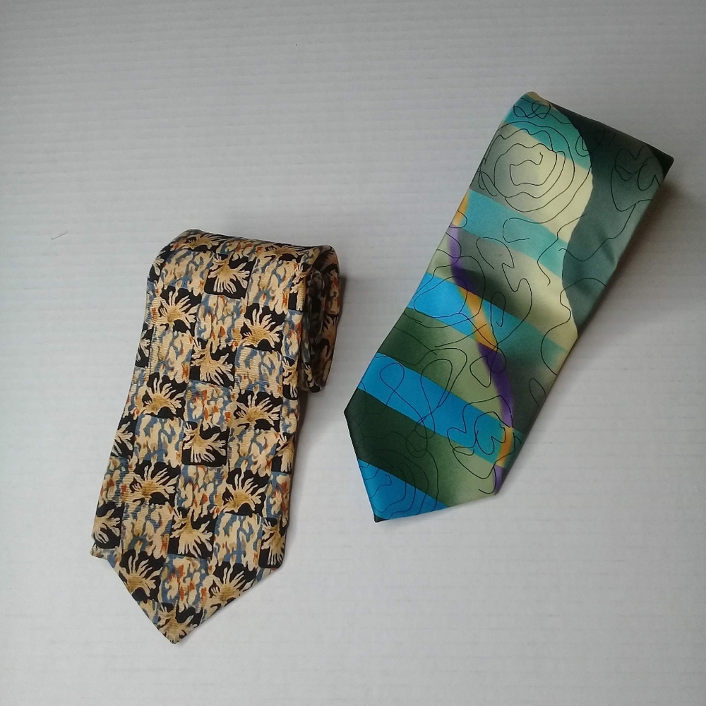 Jerry Garcia Pair Of Abstract Print Floral Ties Butterfly Collection 100% Silk